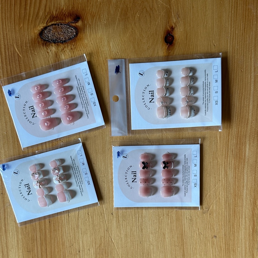 Peach Pink Press-On Nail Set Pack - 4 Styles